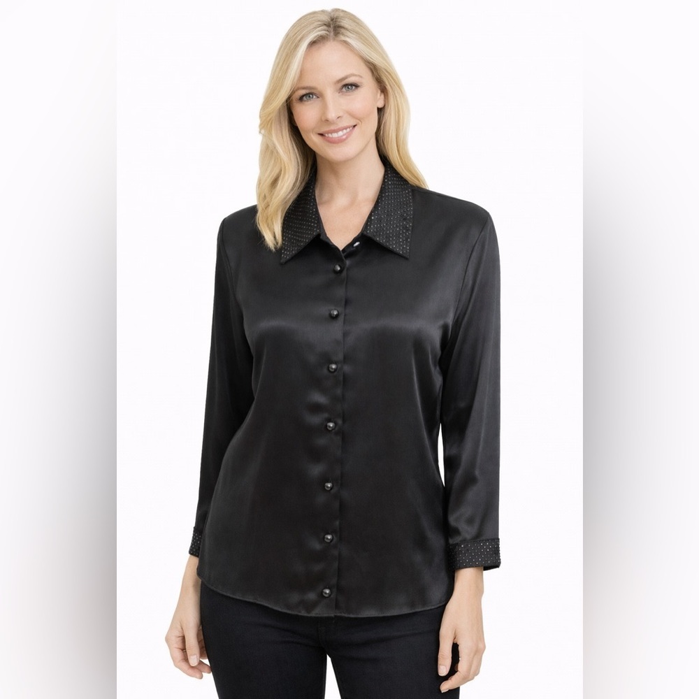 Lacy Afternoon Black Blouse With Sequins Collar Size Small